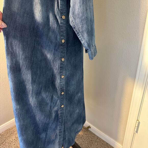 J. Jill Indigo Cotton Long Sleeve Flowy Shirt Dress, Lagenlook, size Small - Picture 4 of 9